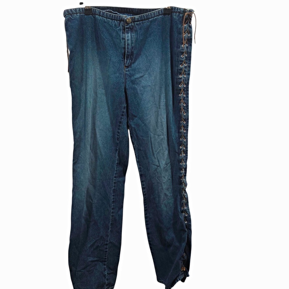 Vintage Ralph Lauren Jeans Womens Lace Up Side Denim Straight Leg Western Y2K 90
